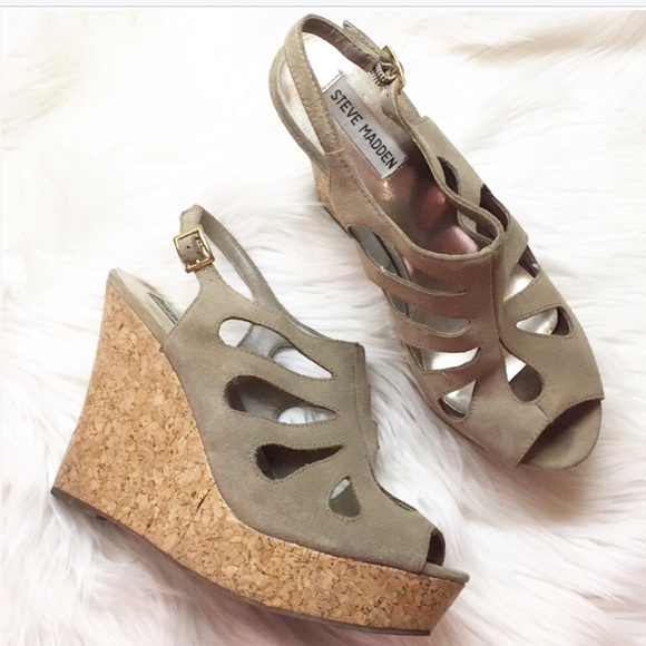 Steve Madden Shoes - Steve Madden Quin suede tan cork wedge heels 9.5